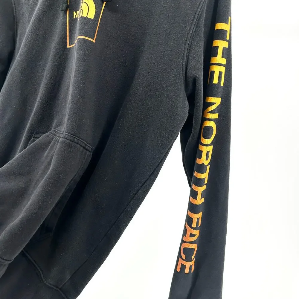 The North Face Black Orange Graphic Cotton Blend Pullover Hoodie